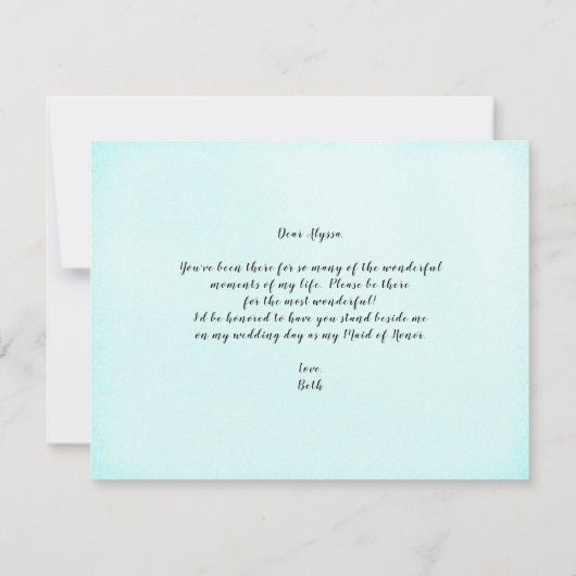 Bride Asking Maid of Honor Beach Wedding Note Kaar Kaart (Achterkant)