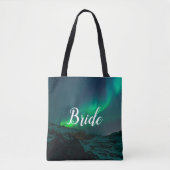 Bride Aurora Lights Script Elegant Wedding Tote Bag (Voorkant)
