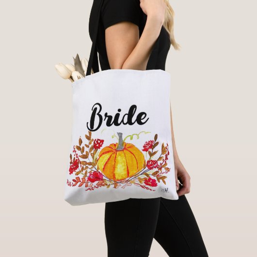 Bride Autumn Pumpkin Floral Fall Wedding Tote Bag (Dichtbij)