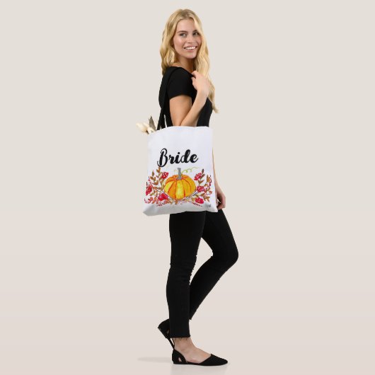 Bride Autumn Pumpkin Floral Fall Wedding Tote Bag (Op model)
