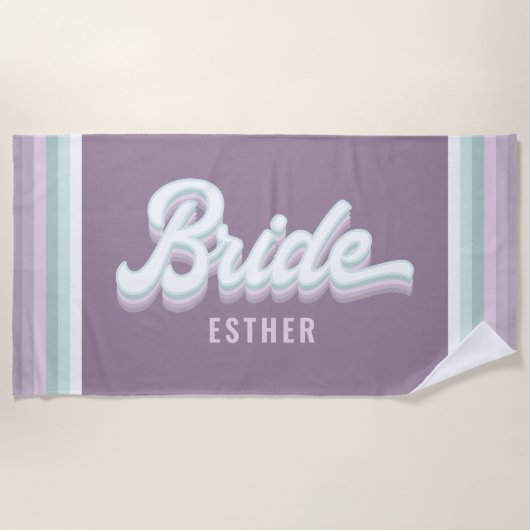 Bride bachelorette bruiloftsfunky retro 80's paste strandlaken (Voorkant)