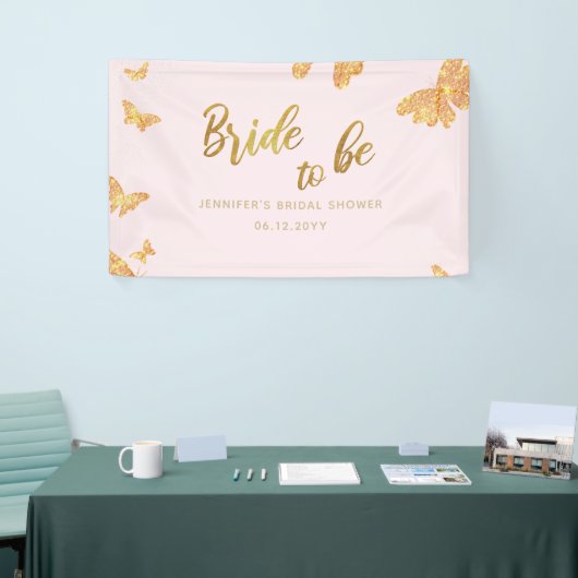 Bride Be Boho Gold Butterfly roze bridale achtergr Spandoek (Beurs)