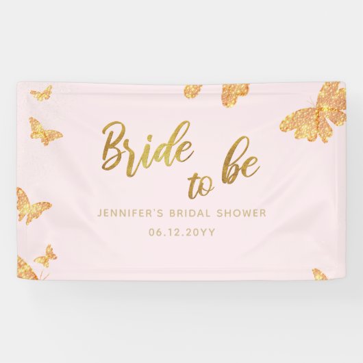 Bride Be Boho Gold Butterfly roze bridale achtergr Spandoek (Horizontaal)
