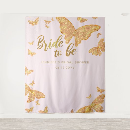 Bride Be Boho Gold Butterfly roze bridale achtergr Wandkleed (Voorkant)