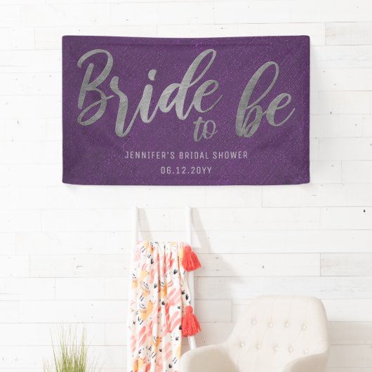 Bride Be Silver Calligraphy Paars Vrijgezellenfees Spandoek (Insitu)
