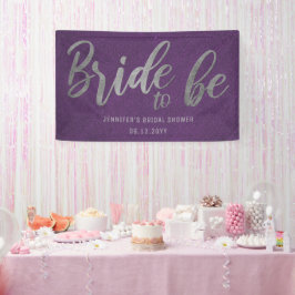 Bride Be Silver Calligraphy Paars Vrijgezellenfees Spandoek
