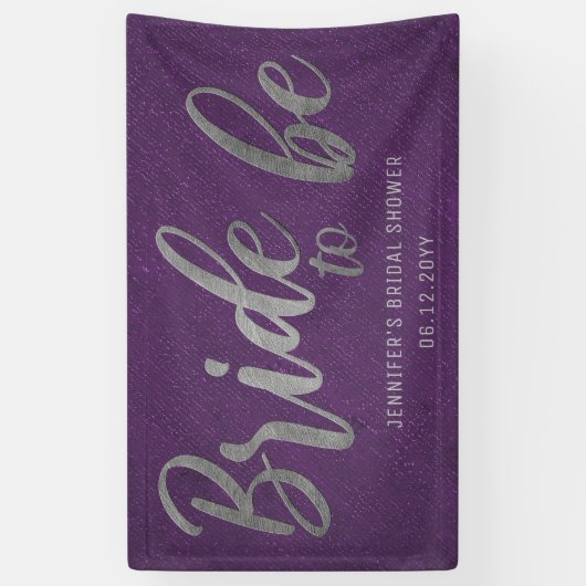 Bride Be Silver Calligraphy Paars Vrijgezellenfees Spandoek (Verticaal)