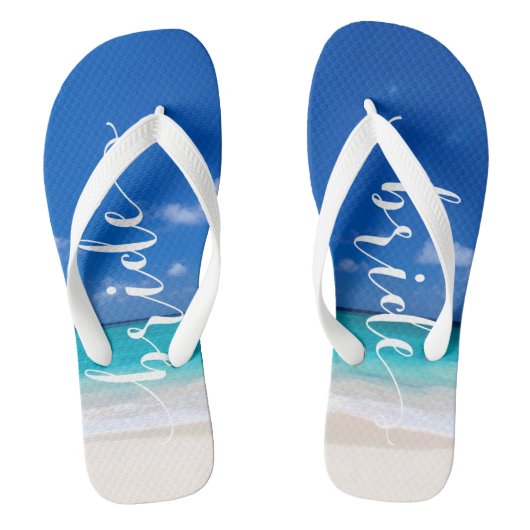 Bride Beach Wedding Mooie Oceaan Surf Teenslippers (Voetbed)