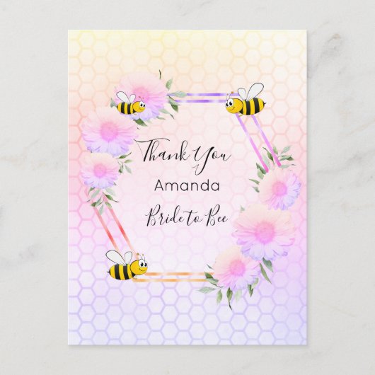 Bride Bee Vrijgezellenfeest roze floralen Dank u Briefkaart (Voorkant)