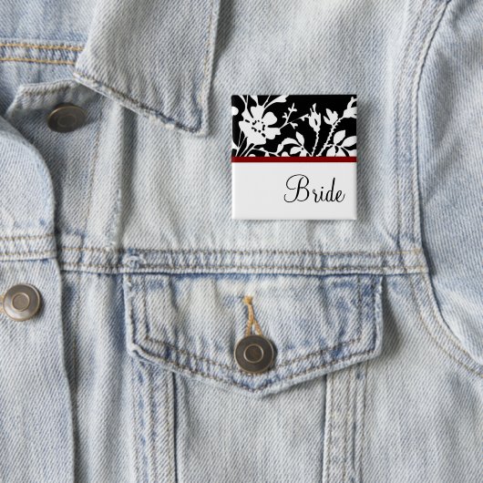 Bride Black and White Floral Button (In situ)