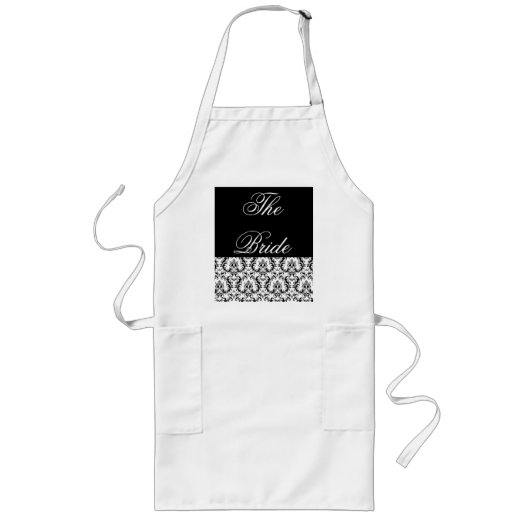 Bride Black Damask Vrijgezellenfeest Apron Lang Schort (Voorkant)