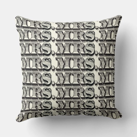 Bride Black en Ivory Mrs Typografie Pattern Kussen (Achterkant)