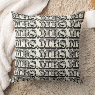 Bride Black en Ivory Mrs Typografie Pattern Kussen