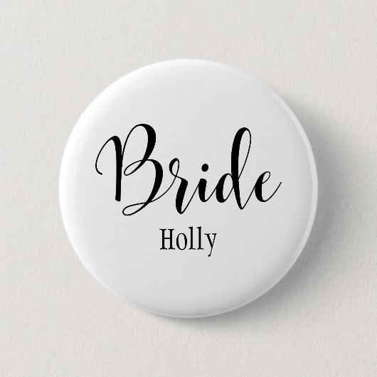 Bride Black Script Typografie met naam (30) Ronde Button 5,7 Cm (Voorkant)