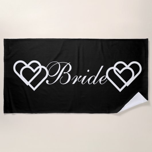 Bride Black White Hearts Beach Towel Strandlaken (Voorkant)