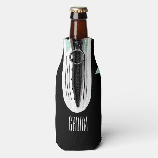 BRIDE Blauwgroen blauw en zwart Tuxedo Bridal Part Flesjeskoeler (Fles Achterkant)