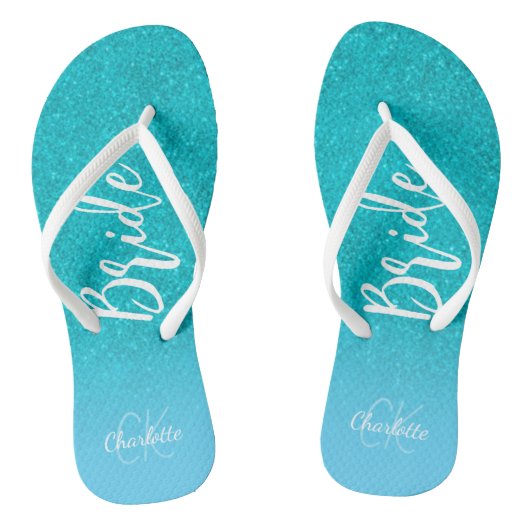 Bride blauwgroen blauw glitter aqua zee groen mono teenslippers (Voetbed)