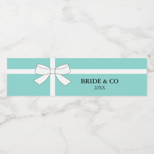 BRIDE Blauwgroen Blue and White Bow Tiara Party Waterfles Etiket (Enkel label)