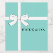 BRIDE Blauwgroen Blue and White Bow Tiara Party Wijn Etiket (Enkel label)