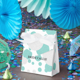 BRIDE Blauwgroen Blue Shimmer Polka Dot Wedding Pa Bedankdoosjes