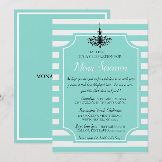 Bride Blauwgroen Blue Tea Bridal Brunch Shower Par (Voorkant / Achterkant)