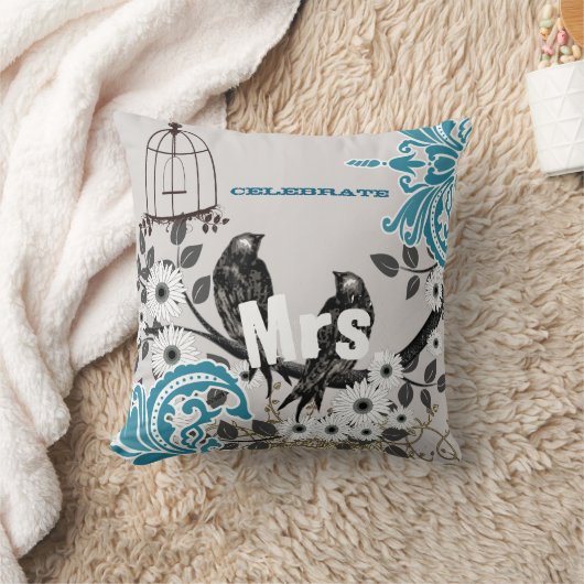 Bride Blauwgroen Damask Love Bird Birdcage Kussen (Deken)