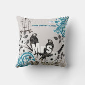 Bride Blauwgroen Damask Love Bird Birdcage Kussen (Achterkant)