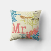 Bride Blauwgroen Damask Love Bird Mr Forever Kussen (Achterkant)