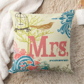 Bride Blauwgroen Damask Love Bird Mrs Forever Kussen (Deken)