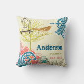 Bride Blauwgroen Damask Love Bird Mrs Forever Kussen (Voorkant)