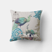 Bride  Blauwgroen Damask Peacock Birdcage Vines Kussen (Achterkant)