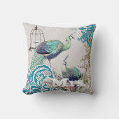 Bride  Blauwgroen Damask Peacock Birdcage Vines Kussen (Voorkant)