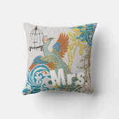 Bride  Blauwgroen Damask Peacock Birdcage Vines Kussen (Achterkant)