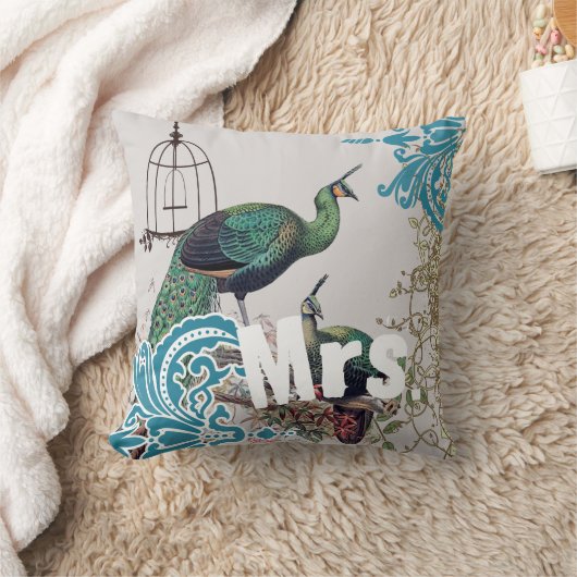 Bride  Blauwgroen Damask Peacock Birdcage Vines Kussen (Deken)