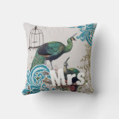 Bride  Blauwgroen Damask Peacock Birdcage Vines Kussen (Achterkant)