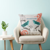 Bride Blauwgroen en Tangerine Damask Love Bird Bir Kussen (Stoel)