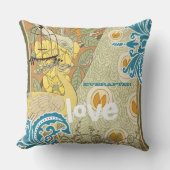 Bride Blauwgroen geel koraal en olijfpeacock Birdc Kussen (Voorkant)