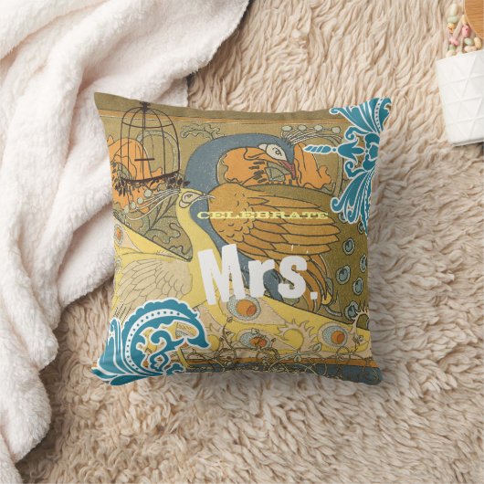 Bride Blauwgroen geel koraal en olijfpeacock Birdc Kussen (Deken)