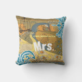 Bride Blauwgroen geel koraal en olijfpeacock Birdc Kussen (Voorkant)