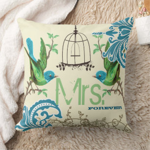 Bride Blauwgroen Green Damask Bird Mrs Forever Kussen