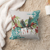 Bride  Blauwgroen vogels Damask & Crimson Blooms Kussen (Deken)