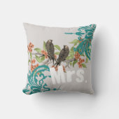 Bride  Blauwgroen vogels Damask & Tangerine Blooms Kussen (Voorkant)