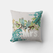 Bride  Blauwgroen vogels Damask & Yellow Blooms Kussen (Voorkant)