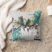 Bride  Blauwgroen vogels: vogelkooi en Paarse bloe Kussen (Deken)