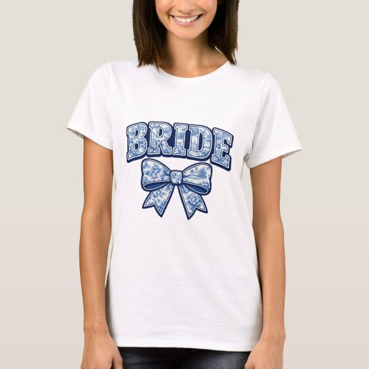 Bride Blue Toile Coquette Bow T-shirt (Voorkant)