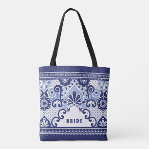 Bride Blue & White Mexican Talavera Tegel Canvas t Tote Bag