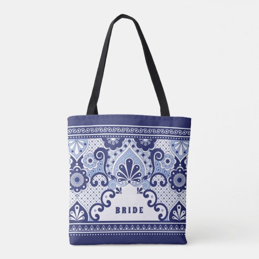 Bride Blue & White Mexican Talavera Tegel Canvas t Tote Bag (Achterkant)