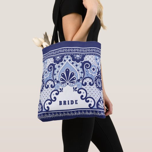 Bride Blue & White Mexican Talavera Tegel Canvas t Tote Bag (Dichtbij)