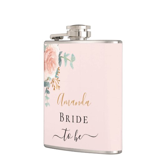 Bride blush roos florale eucalyptus bachelorette heupfles (Links)