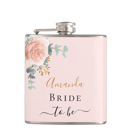 Bride blush roos florale eucalyptus bachelorette heupfles (Voorkant)